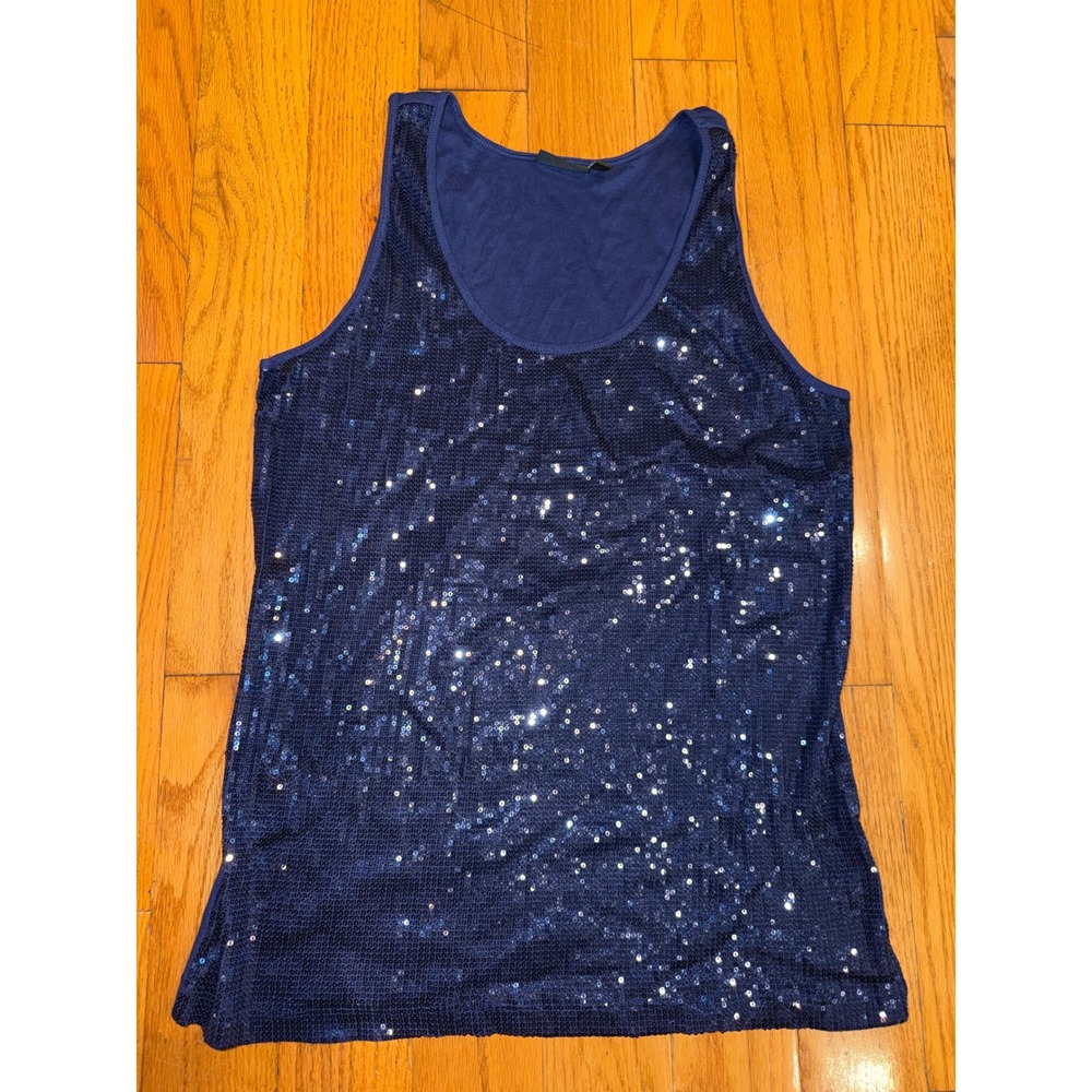 Apt. 9 Womens Navy Blue Sequin Front Sleeveless Scoop Neck Tank Top